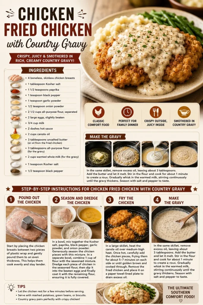 Chicken Fried Chicken served with Country Gravy on a plate