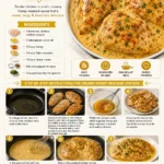 Creamy honey mustard chicken garnished with herbs on a plate