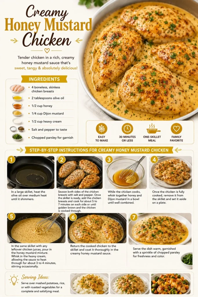 Creamy honey mustard chicken garnished with herbs on a plate