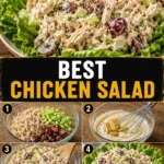 Delicious and colorful best chicken salad with fresh vegetables and dressing