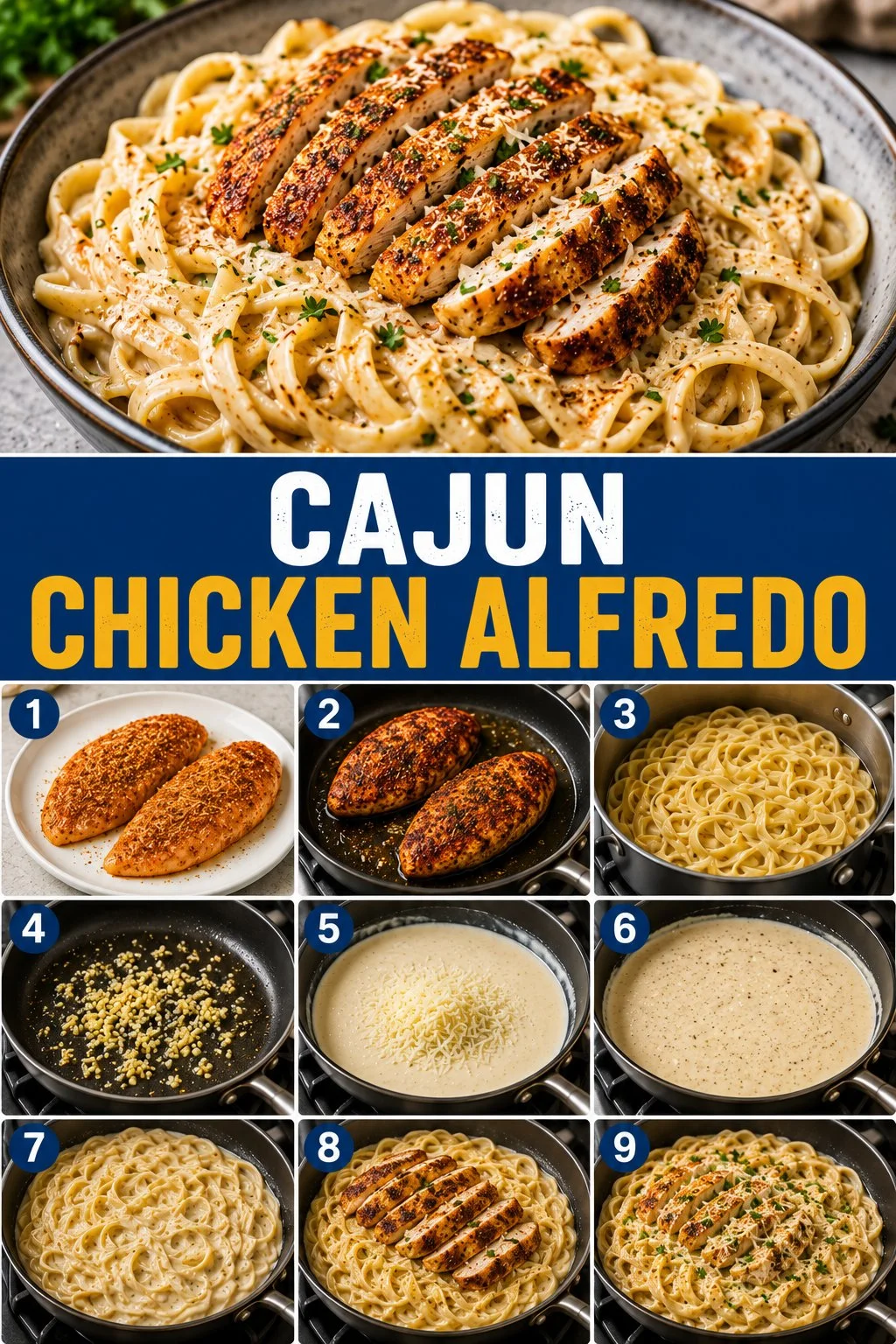 Delicious Cajun Chicken Alfredo pasta dish with creamy sauce and spices