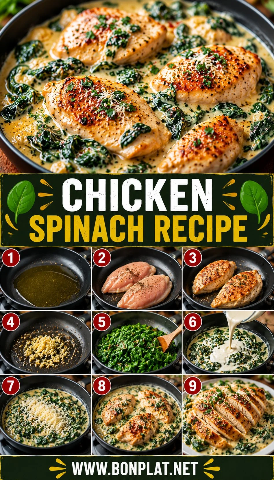 Delicious chicken spinach recipe served on a plate with vibrant ingredients