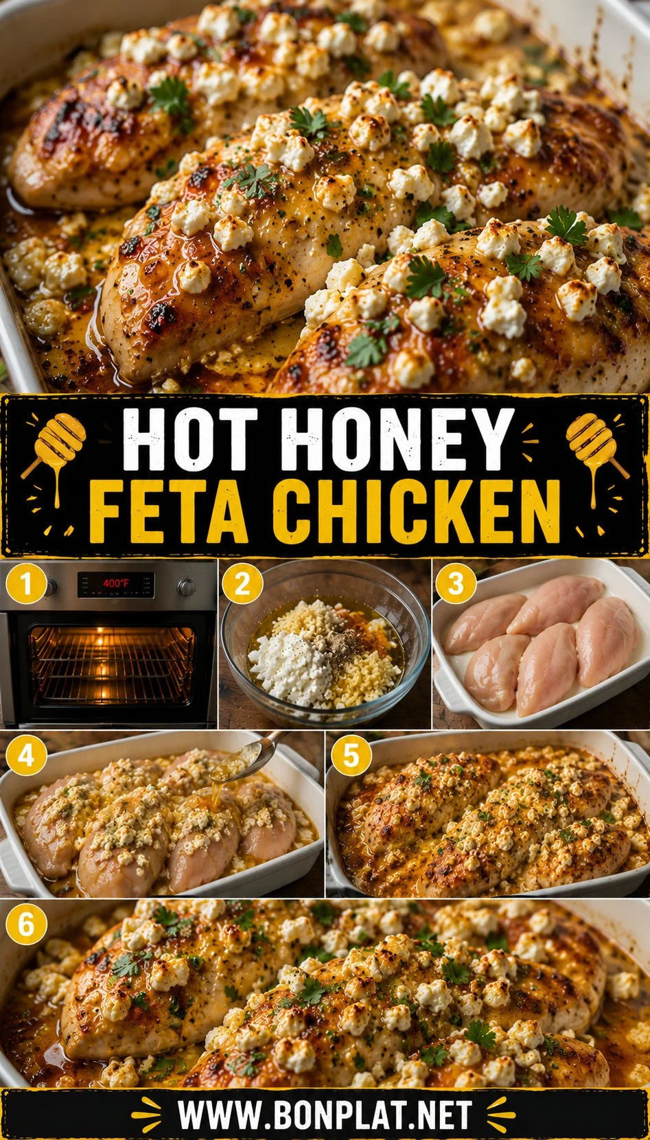 Hot Honey Feta Chicken served on a plate with garnishes
