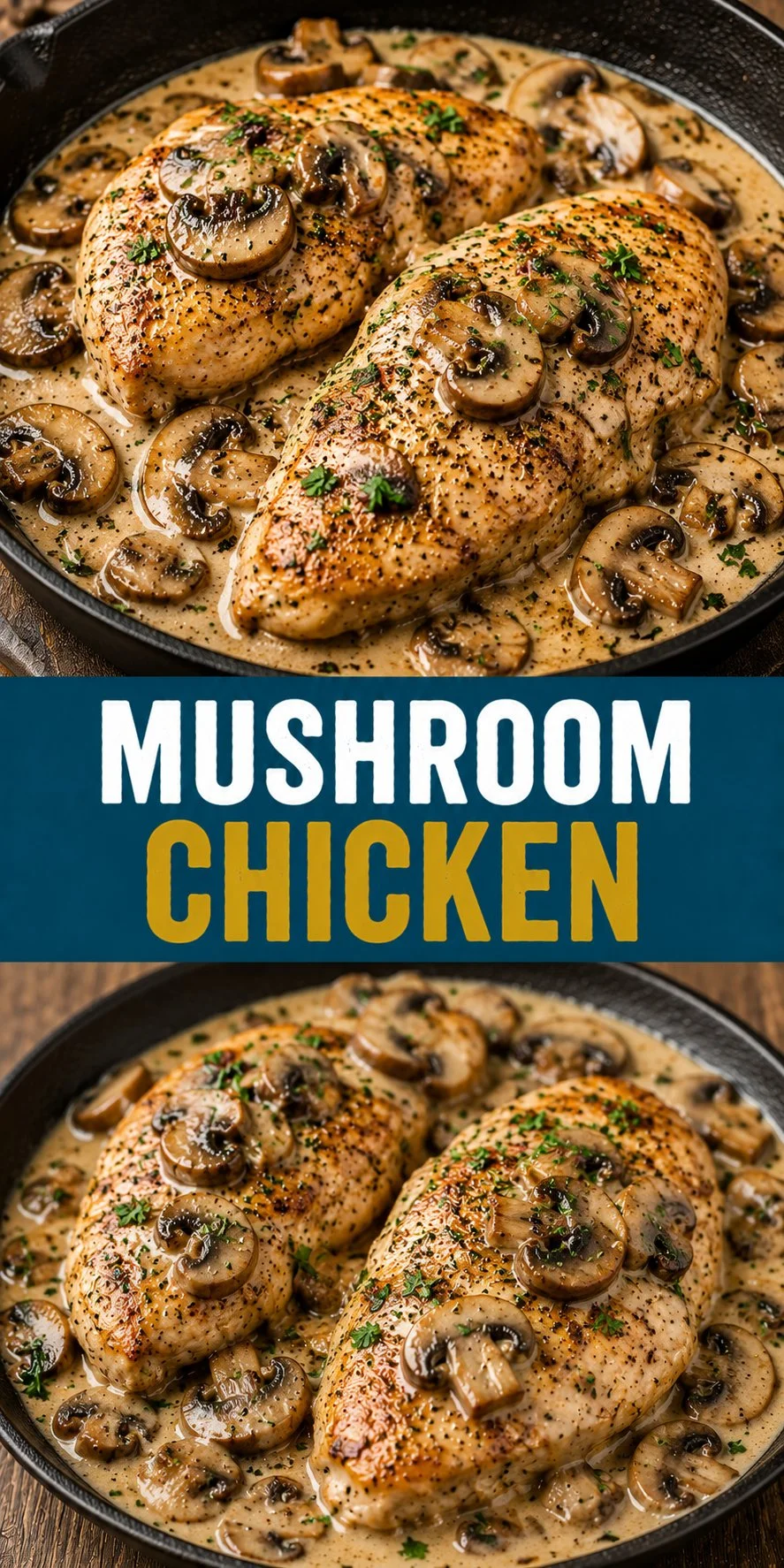 Delicious Mushroom Chicken served with creamy sauce and fresh herbs.