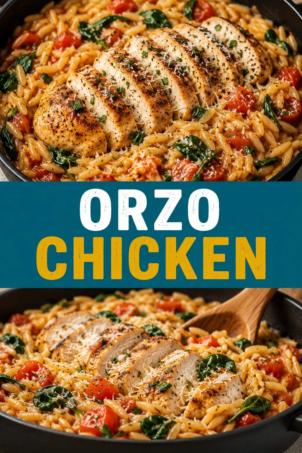 Delicious bowl of orzo chicken featuring tender chicken and savory orzo grains