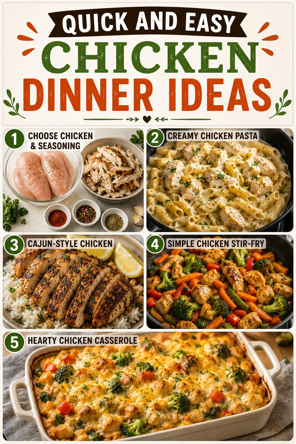 A plate of quick and easy chicken dinner with vegetables and herbs