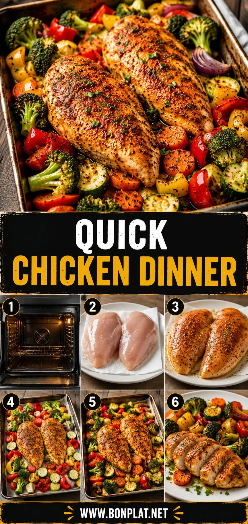 Quick chicken dinner recipe with fresh ingredients and vibrant presentation.