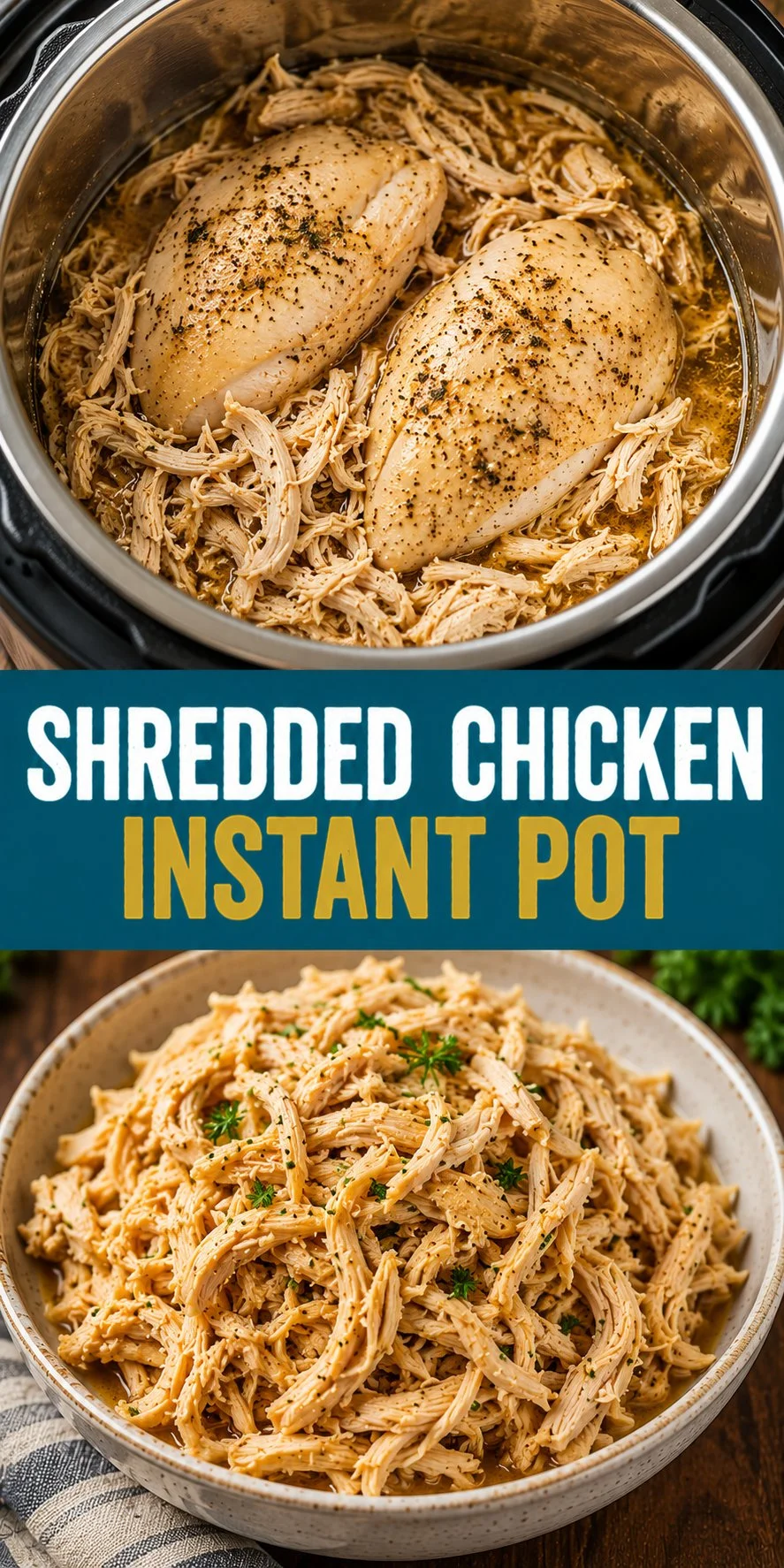 Instant Pot shredded chicken cooking in a pressure cooker