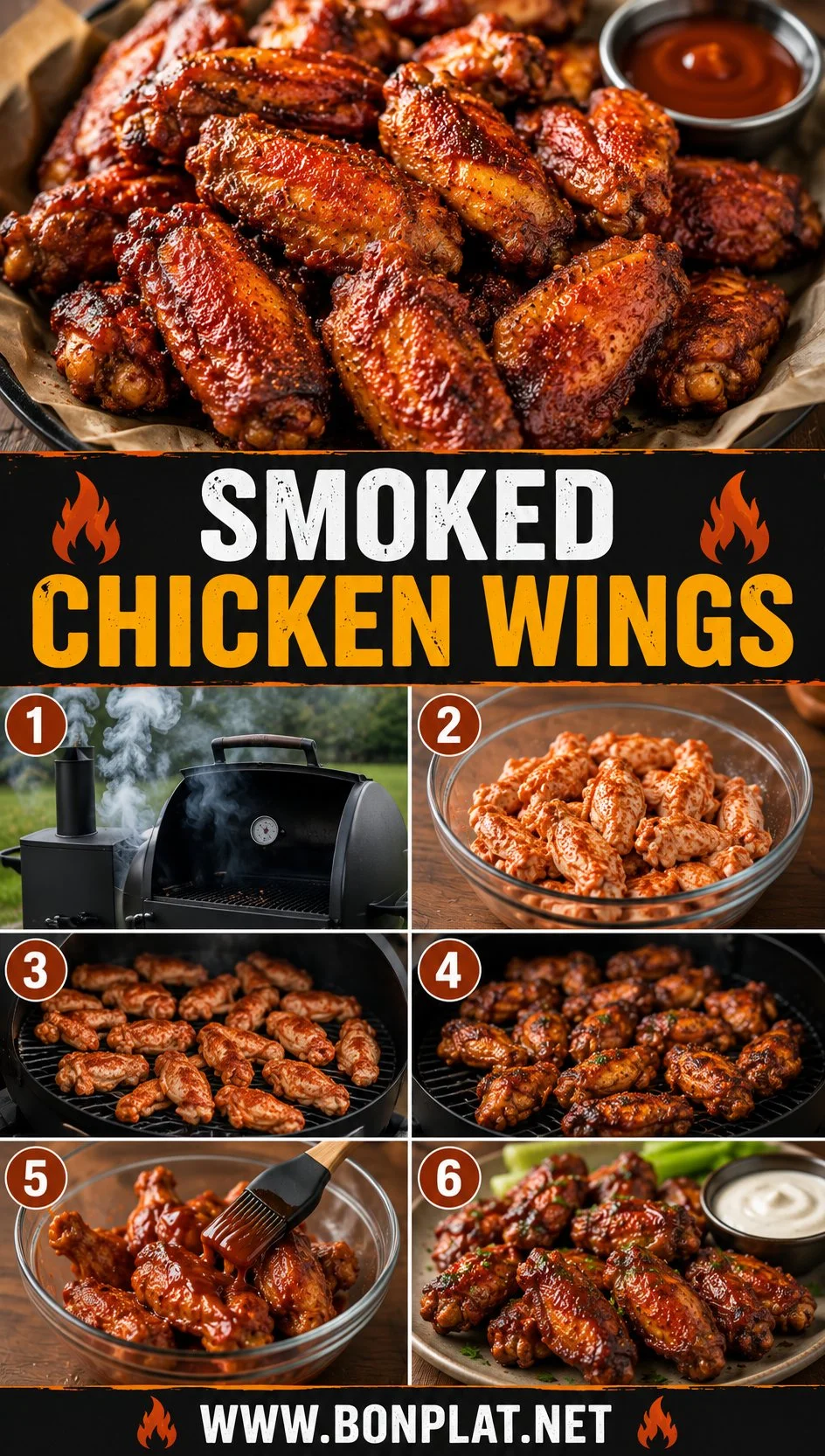 Plate of delicious smoked chicken wings garnished and ready to serve