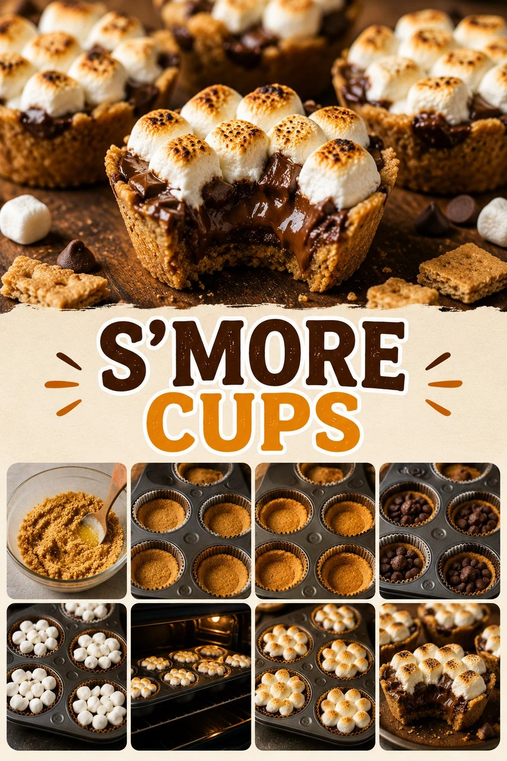 Delicious S'more Cups topped with chocolate and marshmallows