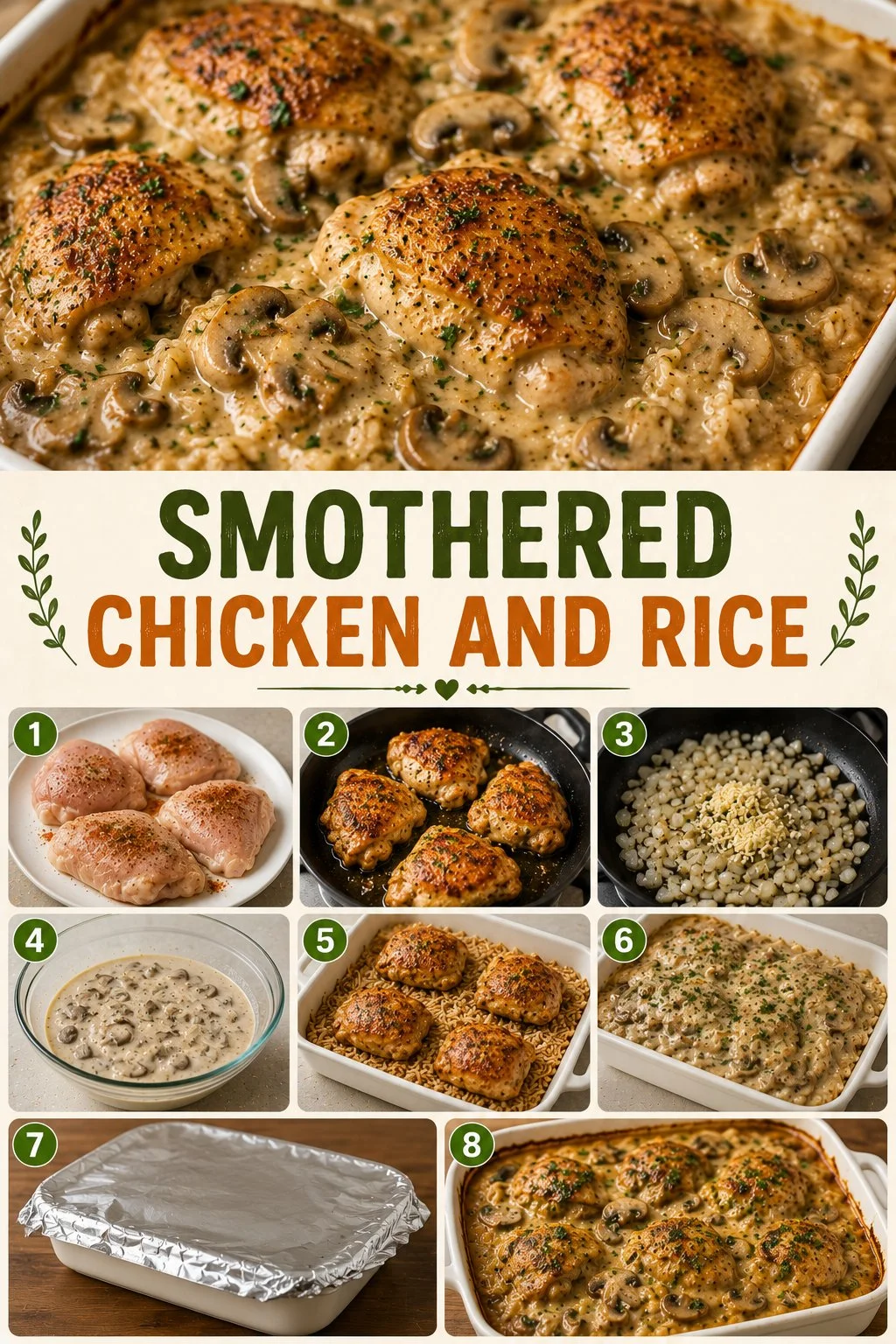 Delicious smothered chicken served with fluffy rice