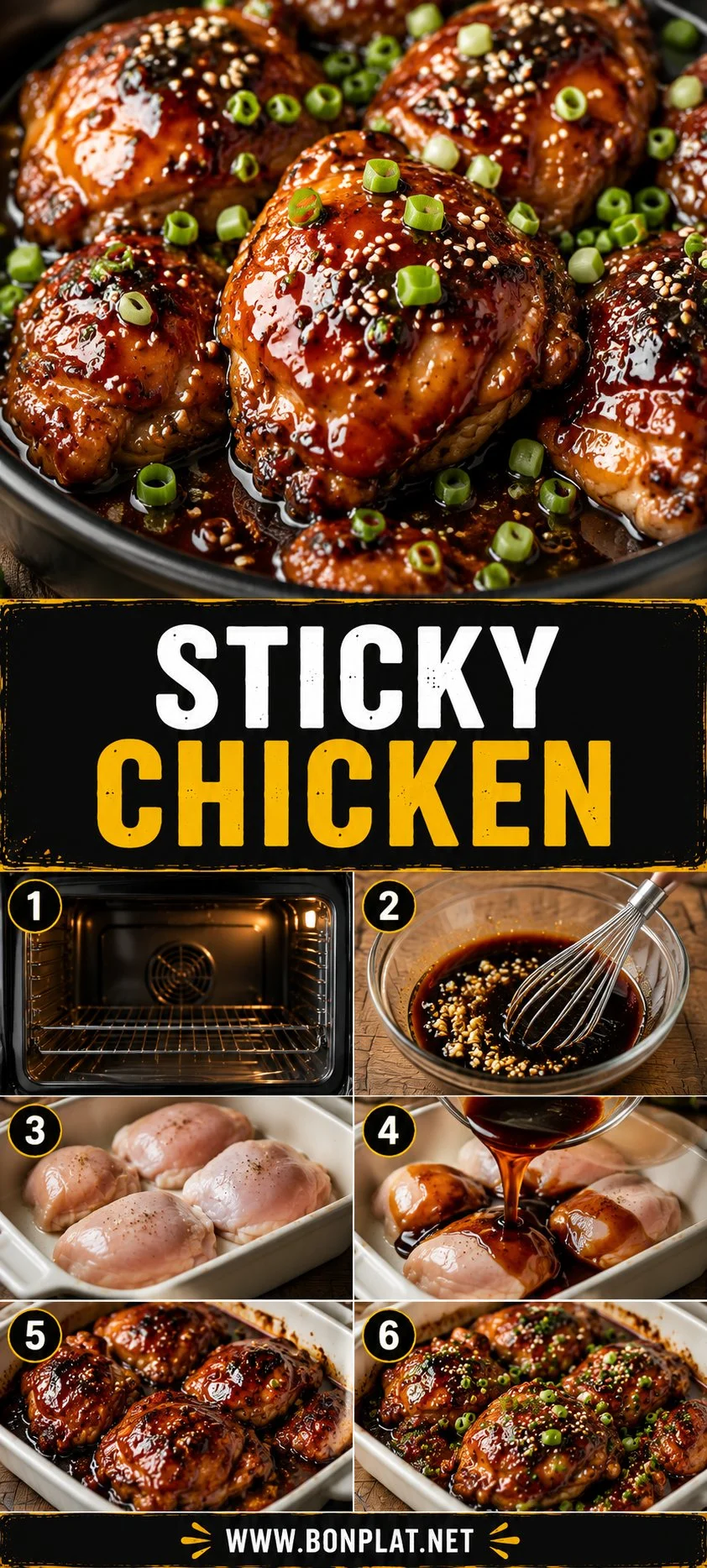 Delicious plate of sticky chicken drizzled with savory sauce
