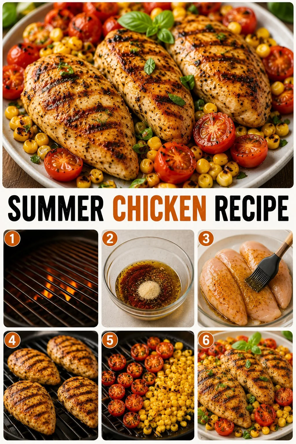 Delicious summer chicken recipe served with fresh herbs and vegetables