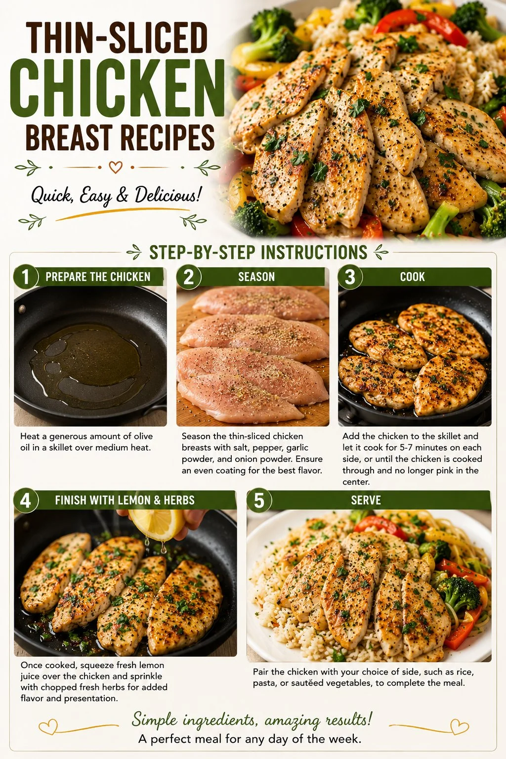 Thin-sliced chicken breast cooked with herbs and spices