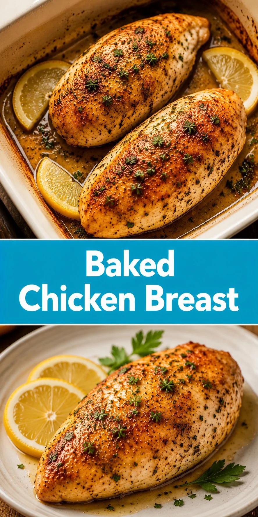 Juicy baked chicken breast served with vegetables on a plate