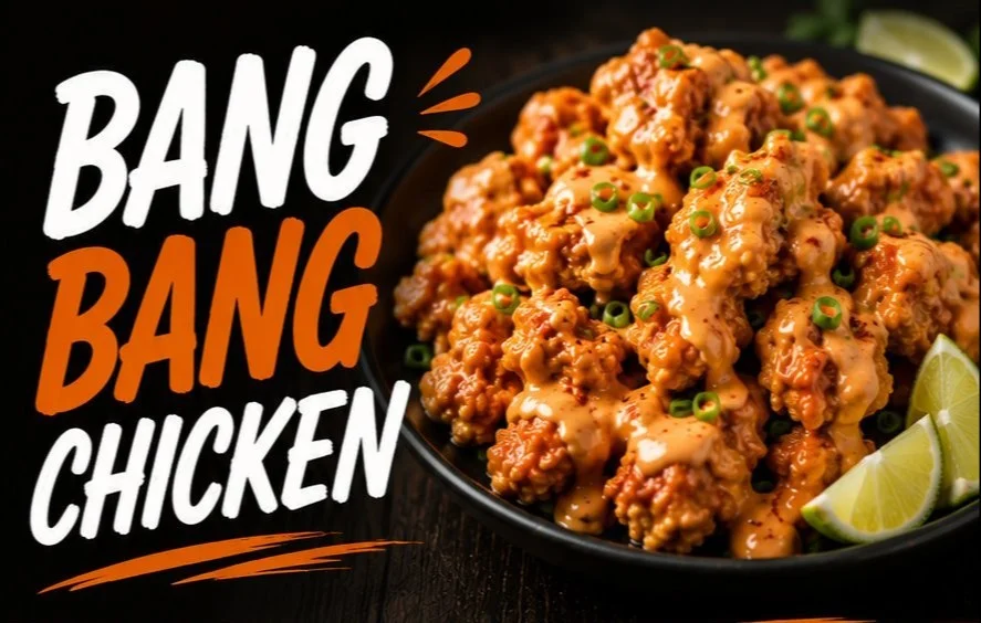 Plate of flavorful Bang Bang Chicken garnished with green onions.