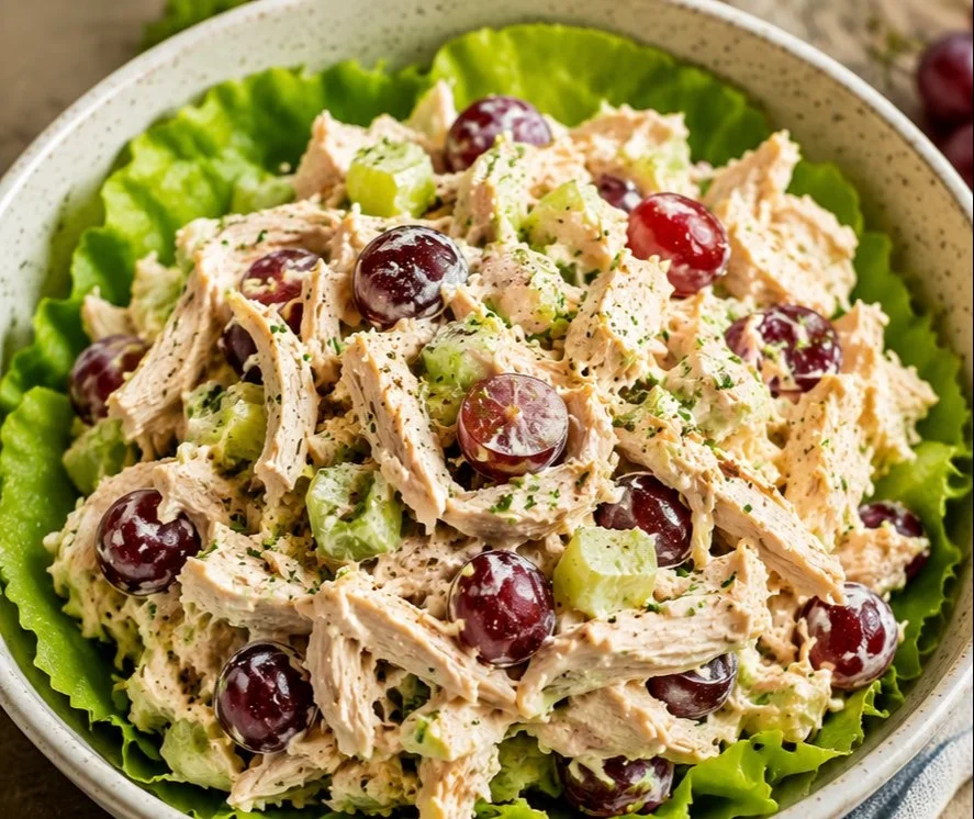 Delicious and healthy chicken salad with fresh ingredients