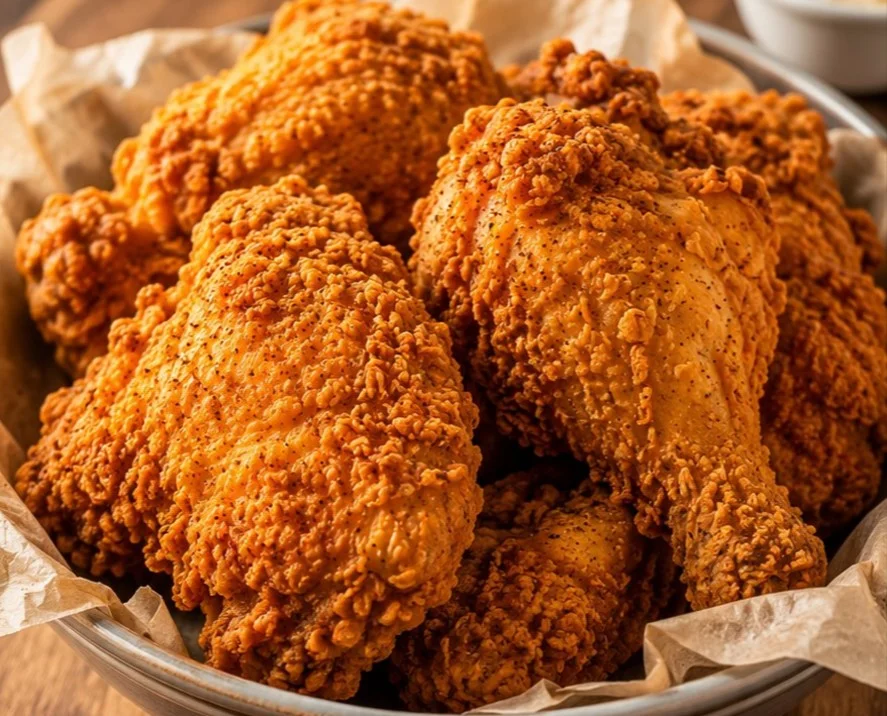 Deliciously crispy buttermilk fried chicken served with sides.