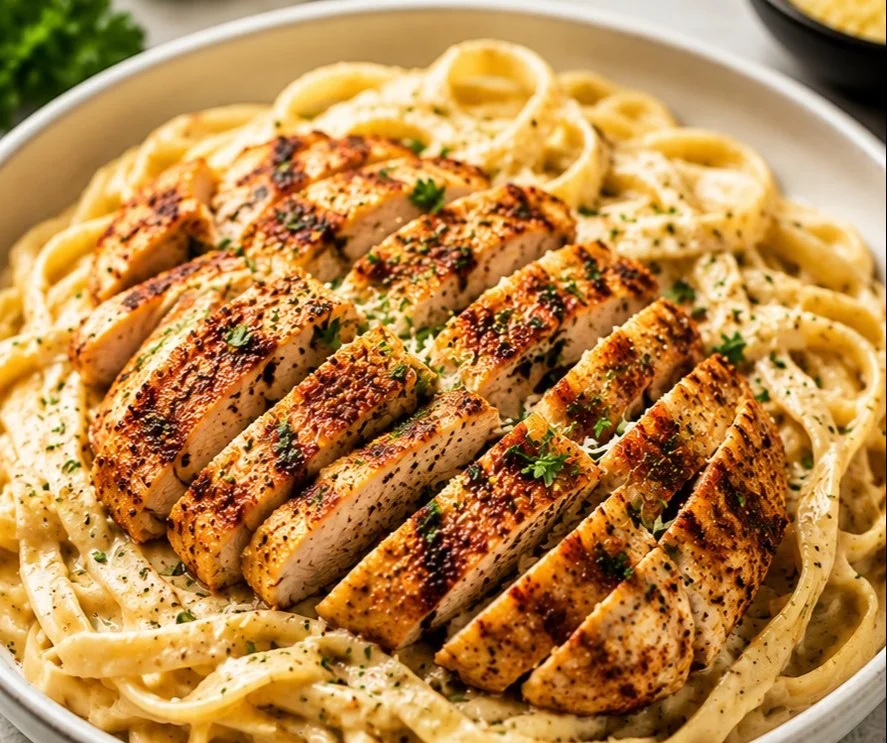 Creamy Cajun Chicken Alfredo served with pasta