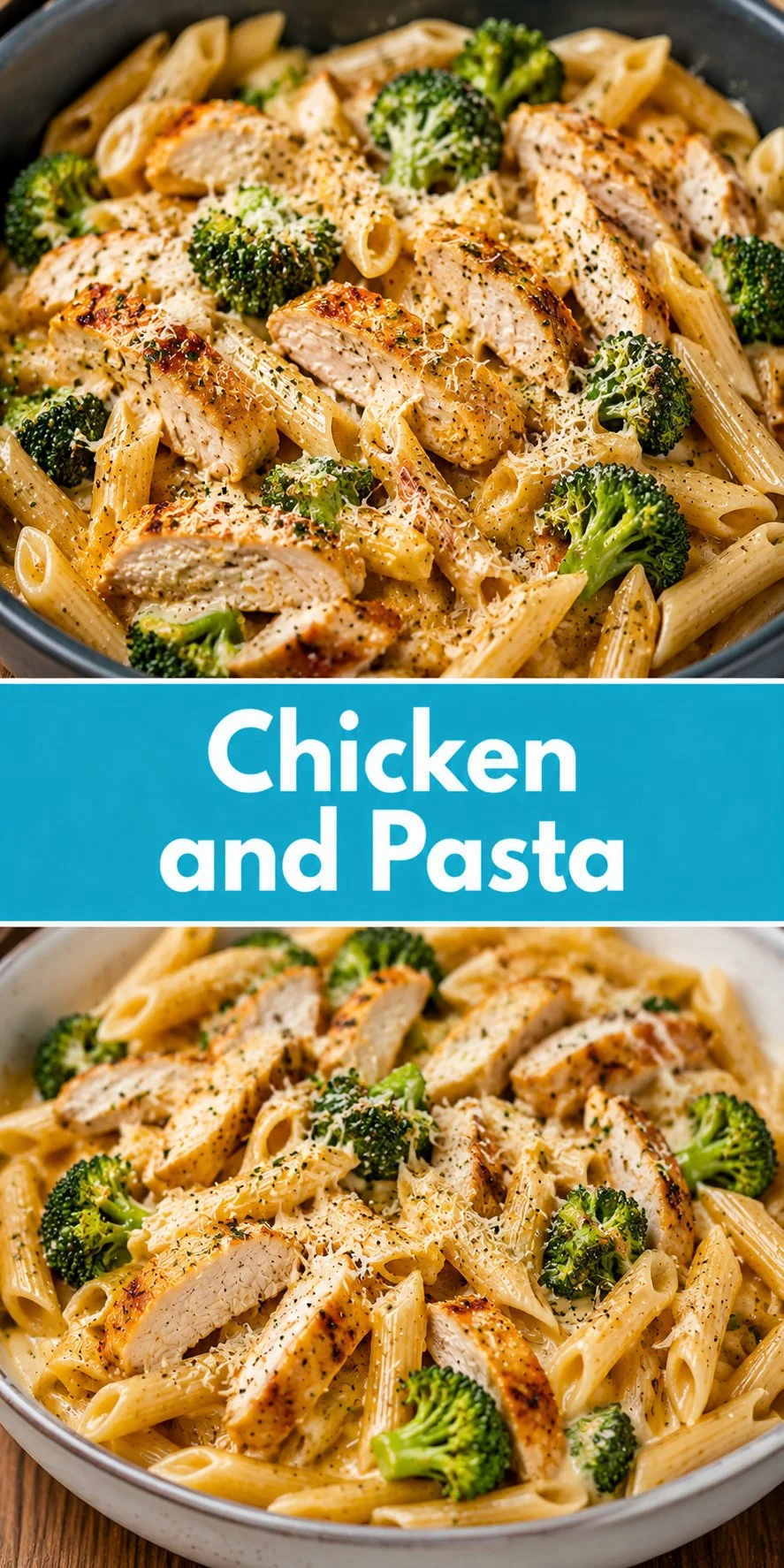 Delicious chicken pasta served in a bowl with fresh herbs and parmesan cheese.