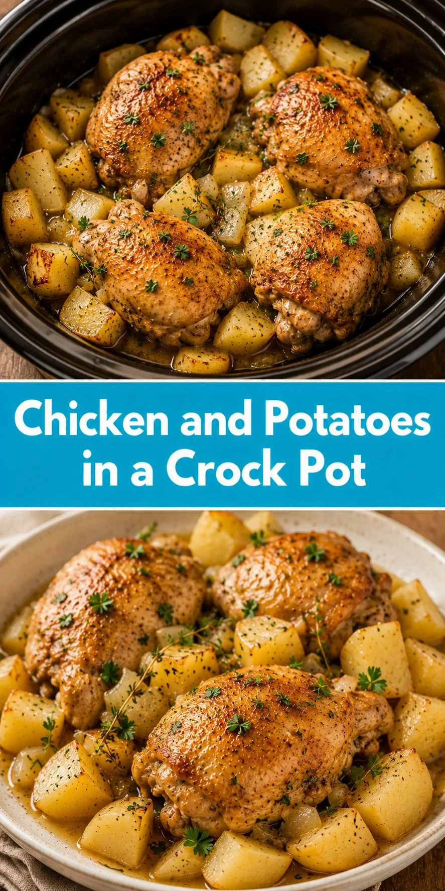 Crock pot chicken and potatoes dish ready to serve