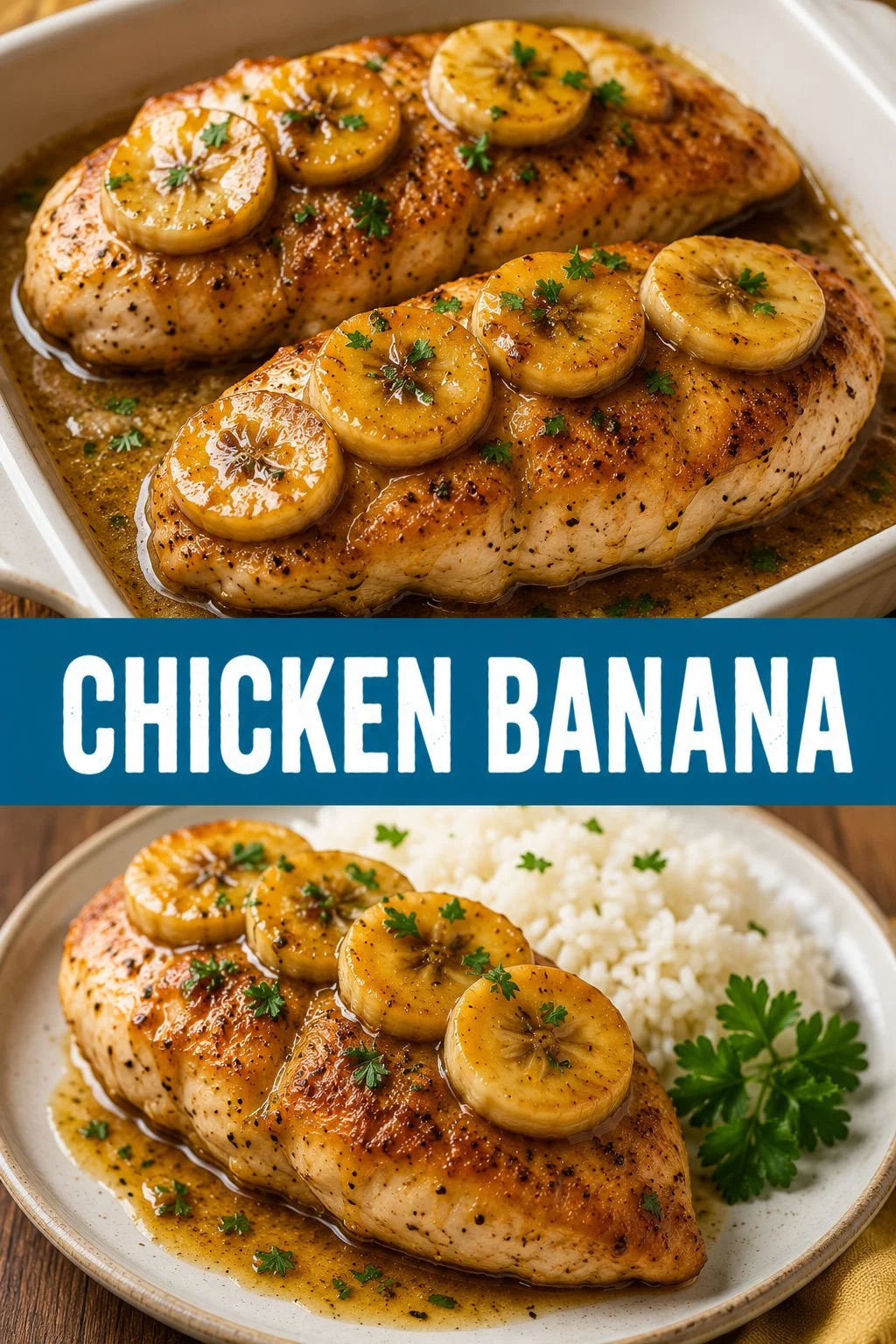 Delicious Chicken Banana dish featuring tender chicken and ripe bananas.