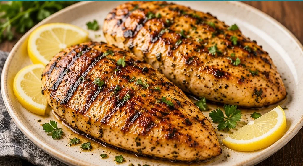 Marinated chicken breast ready for grilling or baking.