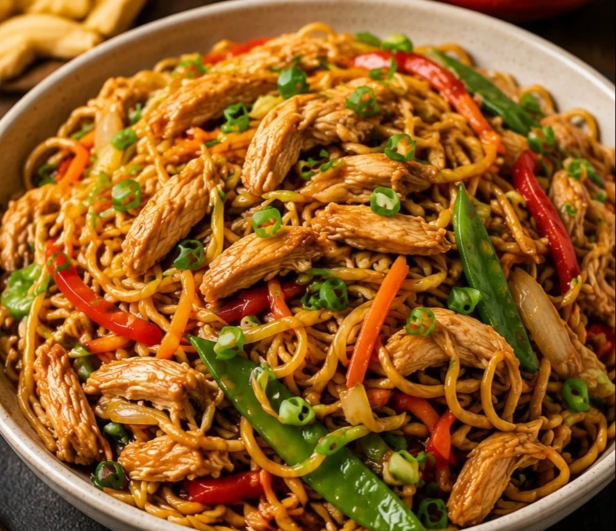 Delicious Chicken Chow Mein with colorful vegetables and tender chicken
