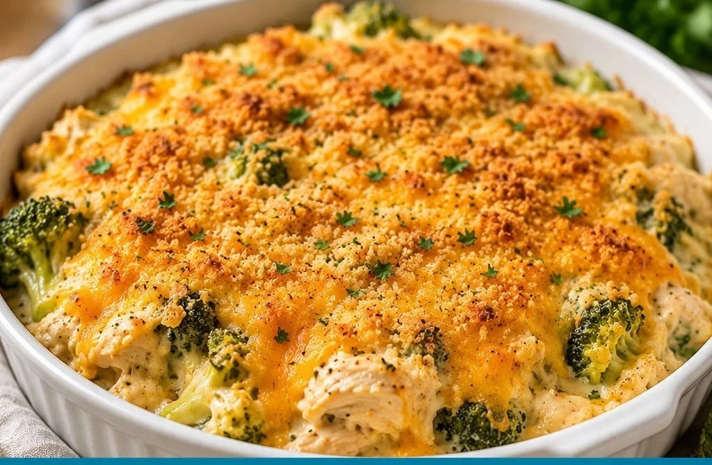 Delicious homemade Chicken Divan with broccoli and creamy sauce