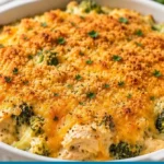 Delicious Chicken Divan casserole with broccoli and cheese