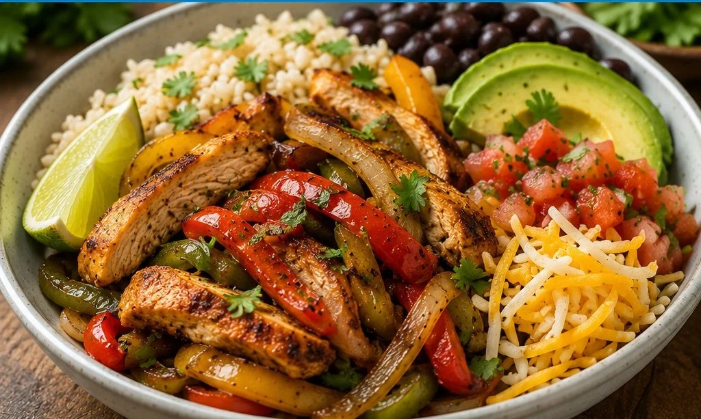 Delicious Chicken Fajita Bowl with colorful veggies and spices