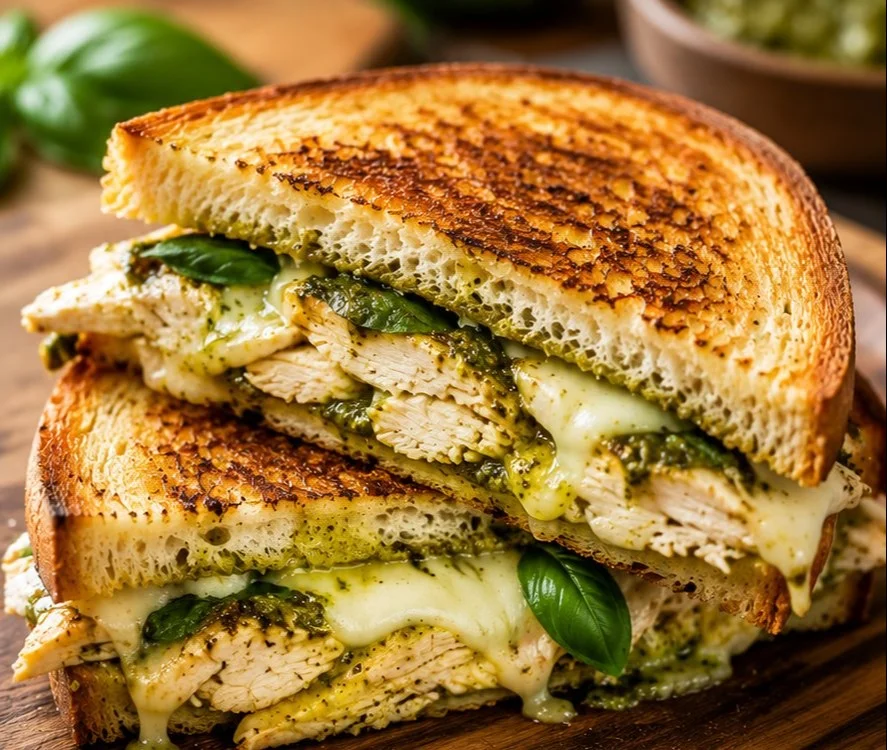 Delicious Chicken Pesto Sandwich with grilled chicken and fresh basil pesto
