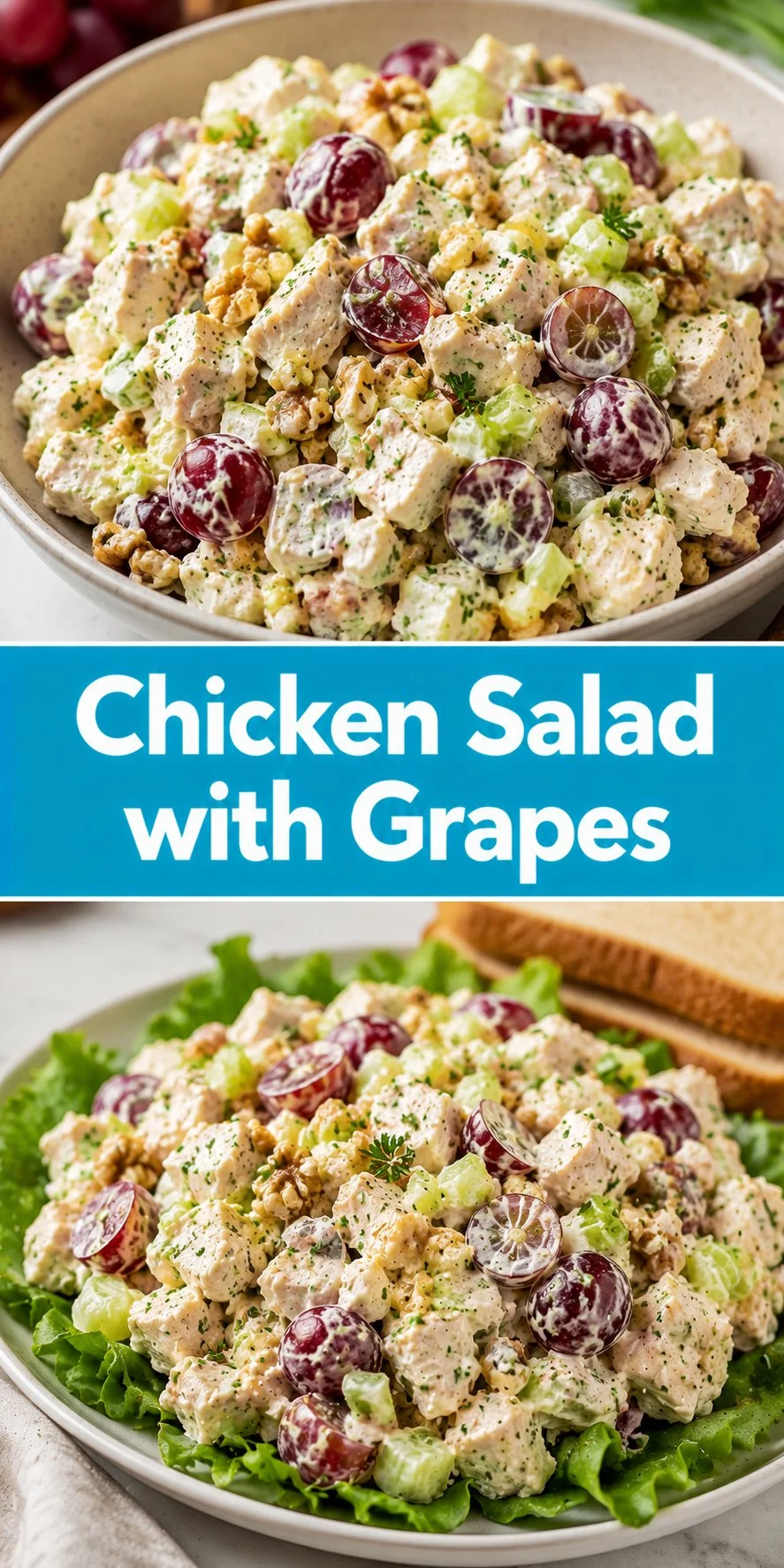 Delicious chicken salad with grapes served in a bowl