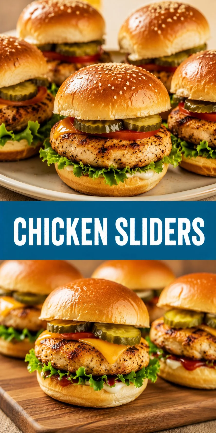 Delicious chicken sliders served on a plate with fresh toppings