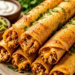 Delicious homemade Chicken Taquitos served with dipping sauce