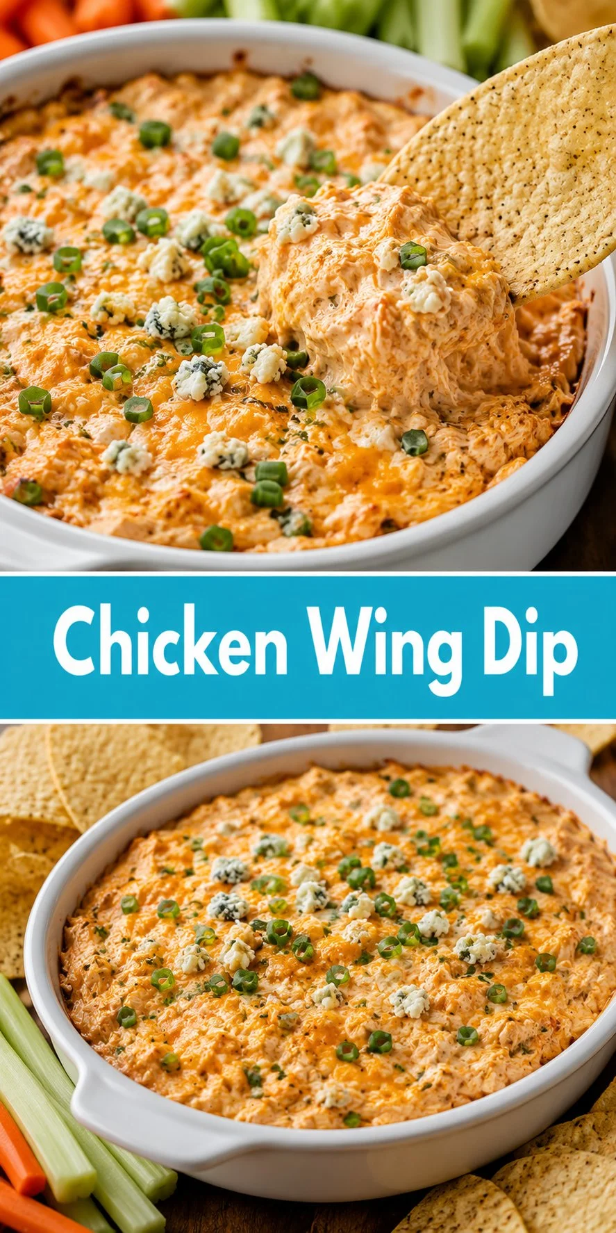 Creamy Chicken Wing Dip served with tortilla chips