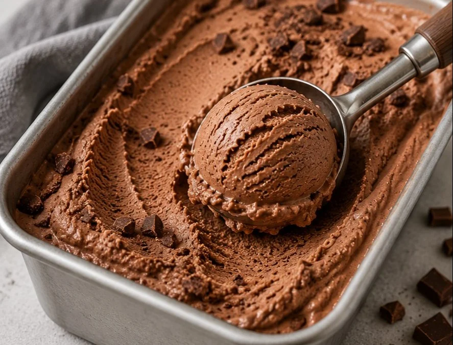 Delicious bowl of chocolate ice cream with toppings