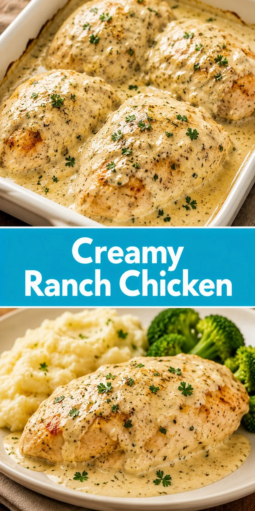Creamy ranch chicken dish with herbs and a side of vegetables