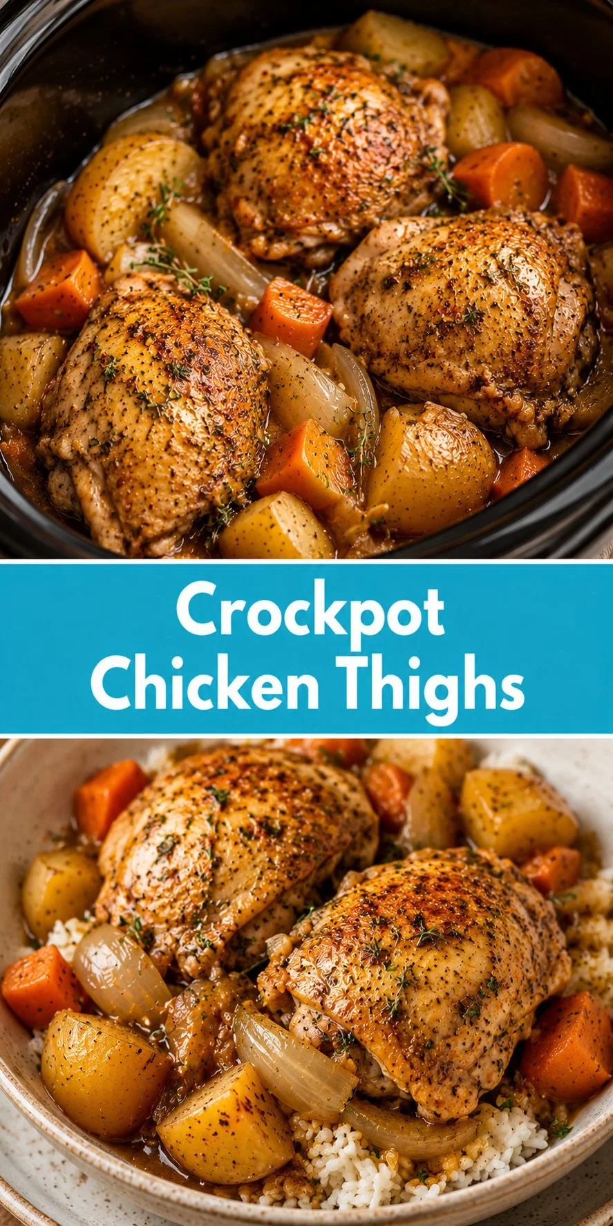 Delicious Crockpot chicken thighs served with herbs and spices