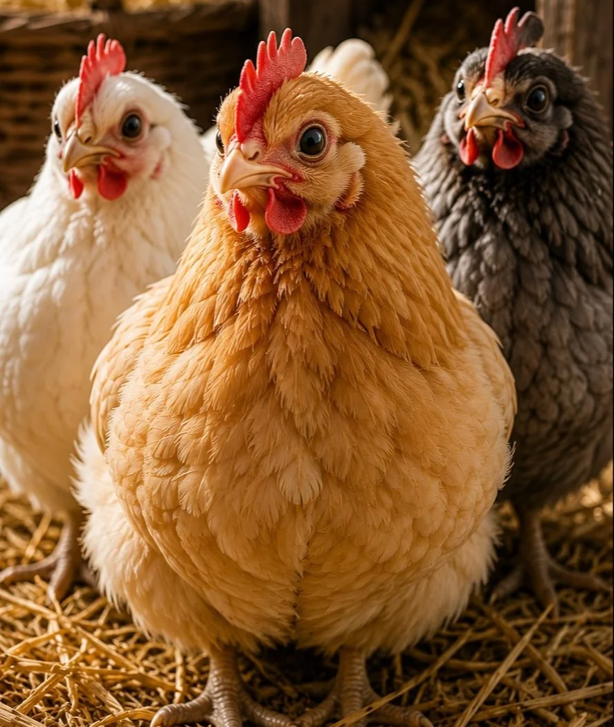 A cute chicken with fluffy feathers and bright eyes, perfect for chicken lovers.