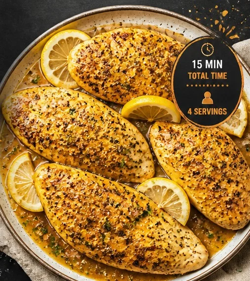 Delicious lemon pepper chicken dinner served with fresh herbs and vegetables