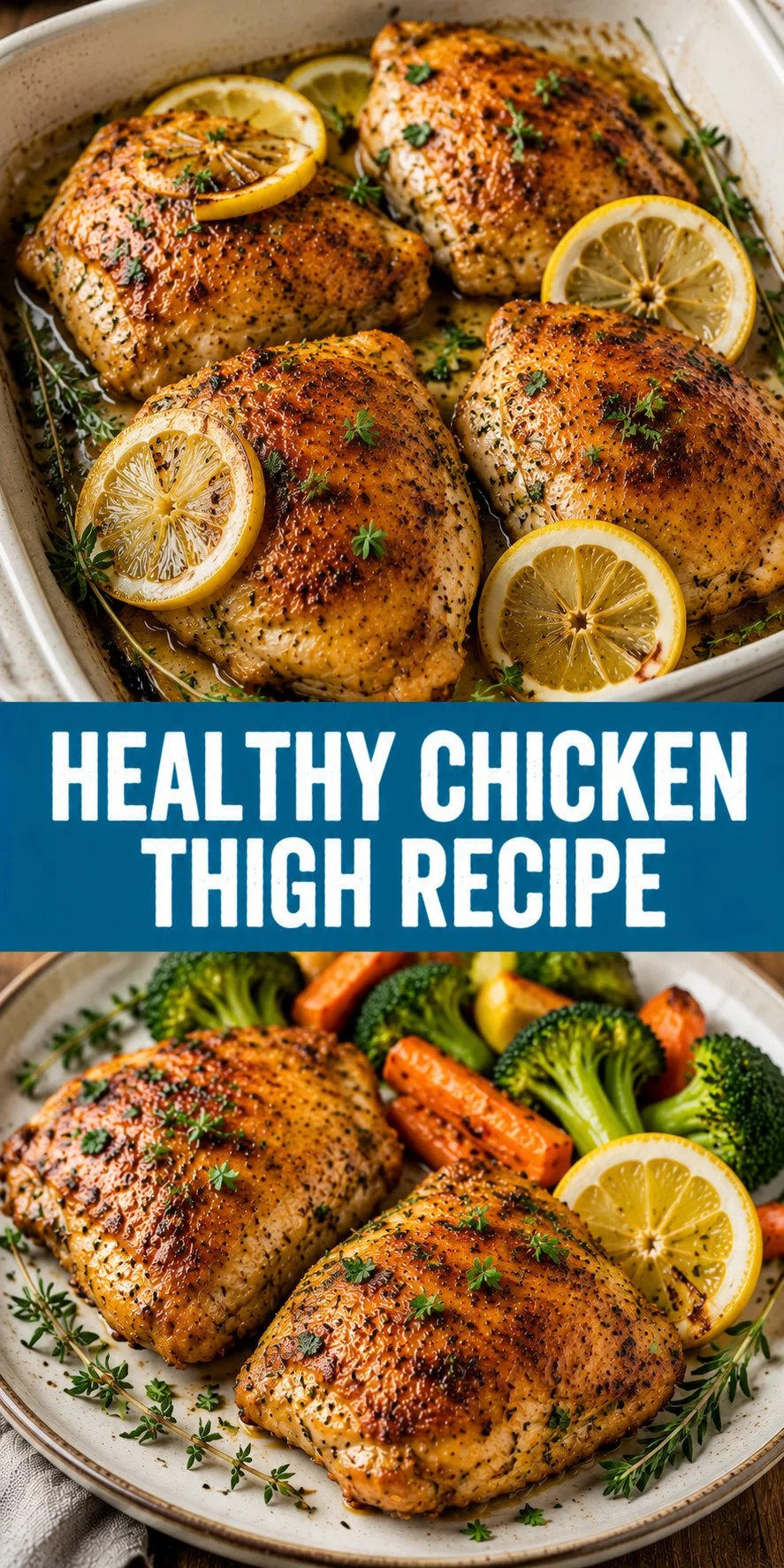 Healthy chicken thigh dish with colorful vegetables on a plate.