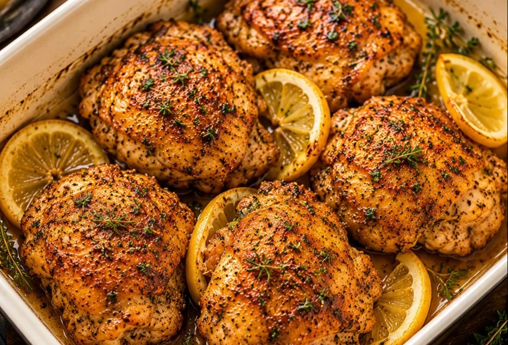 Healthy chicken thigh recipe with vegetables and spices