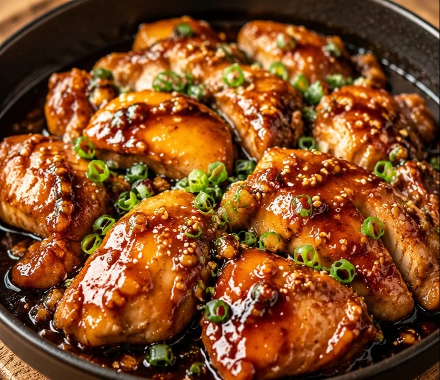 Delicious Honey Garlic Chicken served with rice and vegetables.