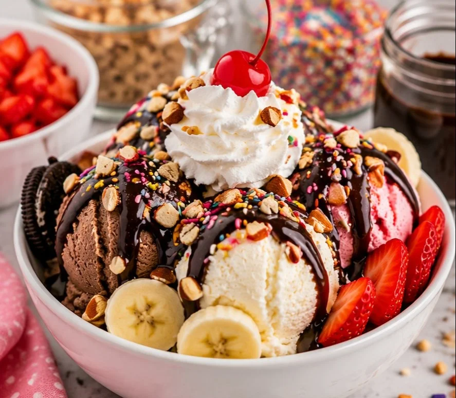 Colorful ice cream bar with various flavors and toppings for a delightful treat