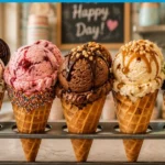 Delicious ice cream scoops in a colorful ice cream shop display