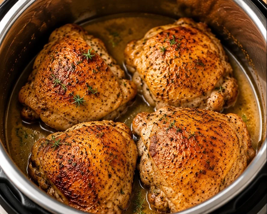 Instant Pot chicken thighs cooked to perfection, tender and juicy