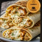 Low Carb Cheesy Garlic Chicken Wraps garnished with herbs on a plate