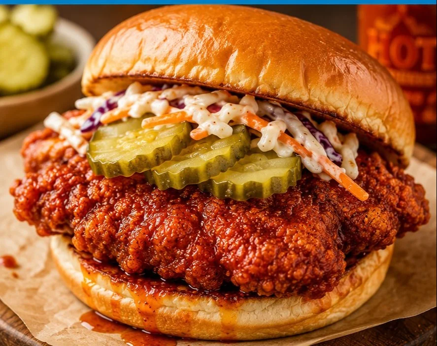 Delicious plate of Nashville hot chicken served with sides