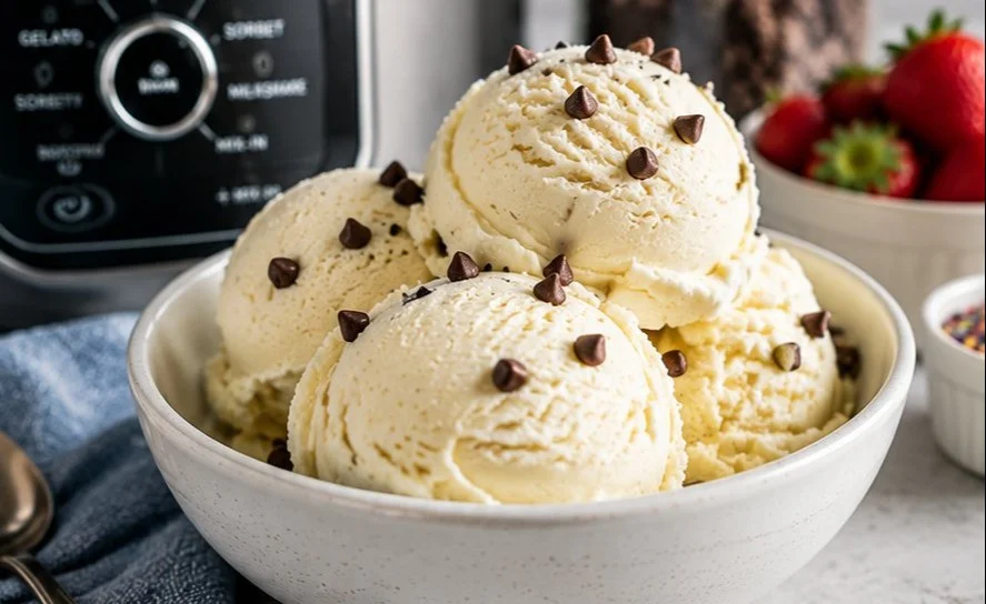 Creamy homemade ice cream made using the Ninja Creami machine.